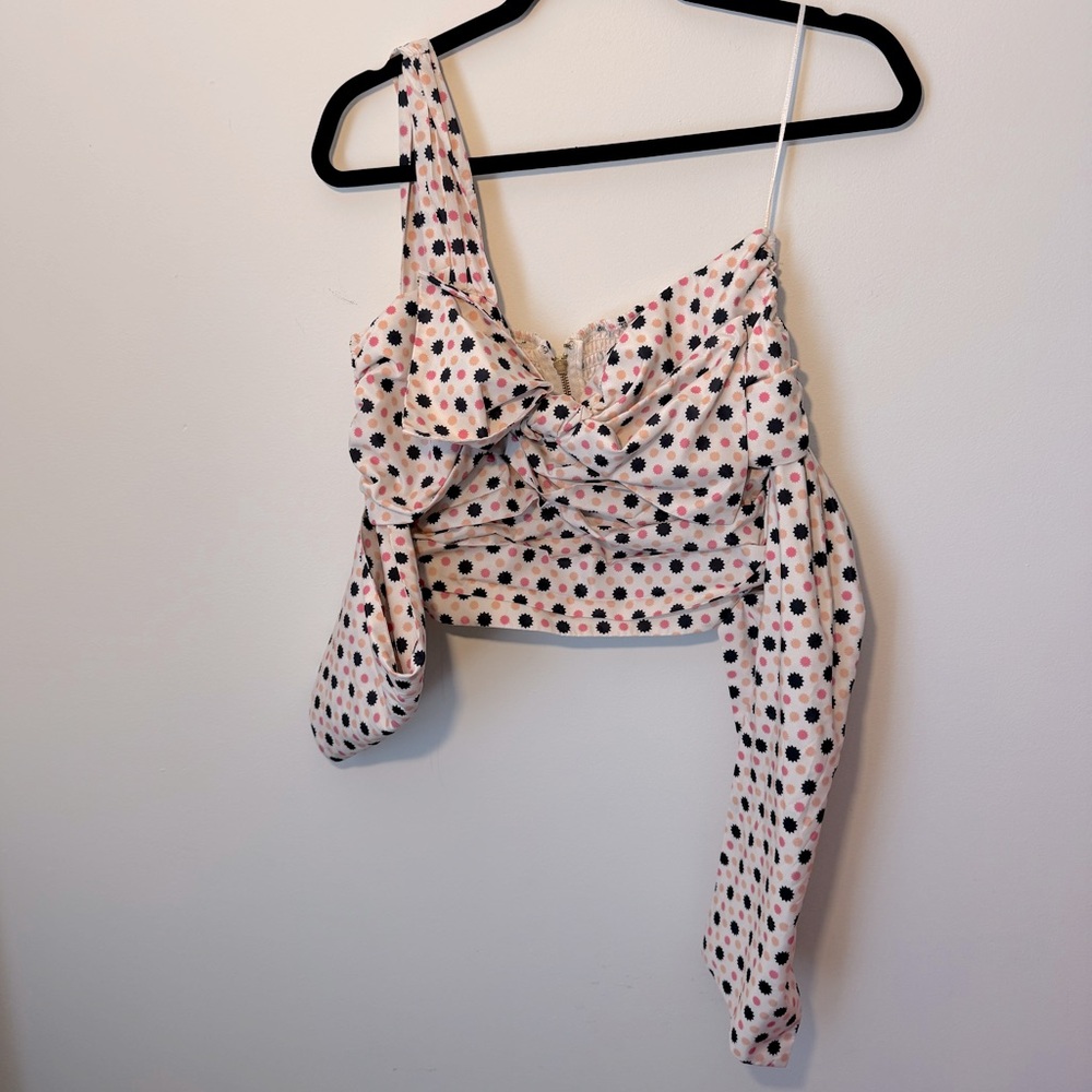 Anthro Maeve Neutral Motif Bow-Tie One-Shoulder Tank NWOT Sz 8 - Picture 6 of 10